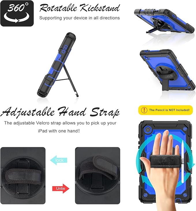 Case for Samsung Galaxy Tab A7 Lite 8.7-inch 2021 (SM-T220/T225), Protective with Screen Protector/Hand Strap/Pen Holder, Sturdy Shockproof for Samsung A7 Lite Tablet Case (Blue)