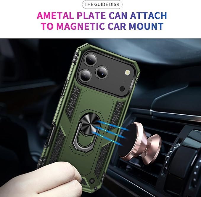 ADDIT Compatible with iPhone 17 Pro Max Case with Tempered Glass Screen Protector, Adjustable Kickstand Ring, Military-Grade Heavy Duty Protection, Shockproof, Anti-Fingerprint,ArmyGreen