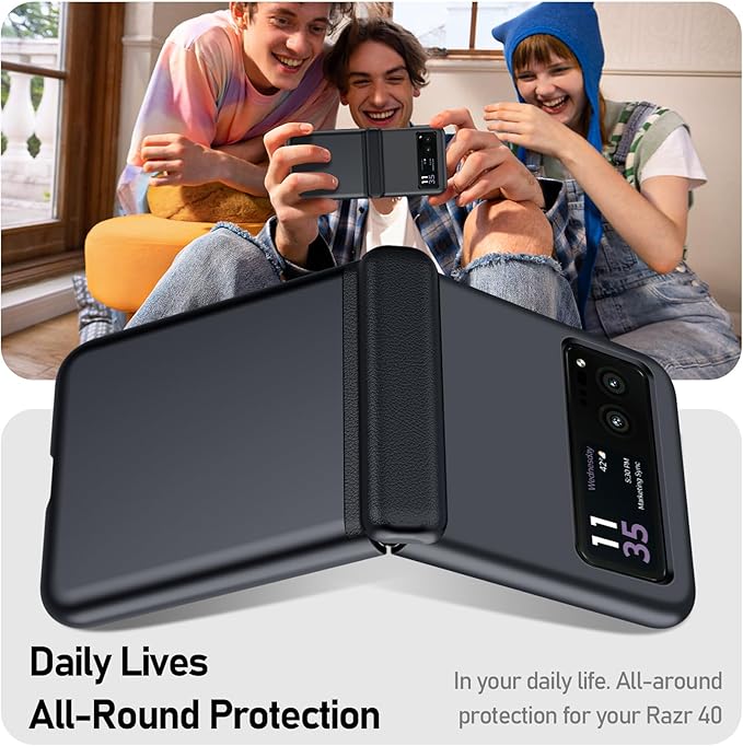 for Motorola Razr 2023 Case, Built-in Screen Protector & Magnetic Hinge Protection & Ultra Thin Matte PC Shockproof Phone Cover Smartphone Case for Moto Razr 2023 Matte Black