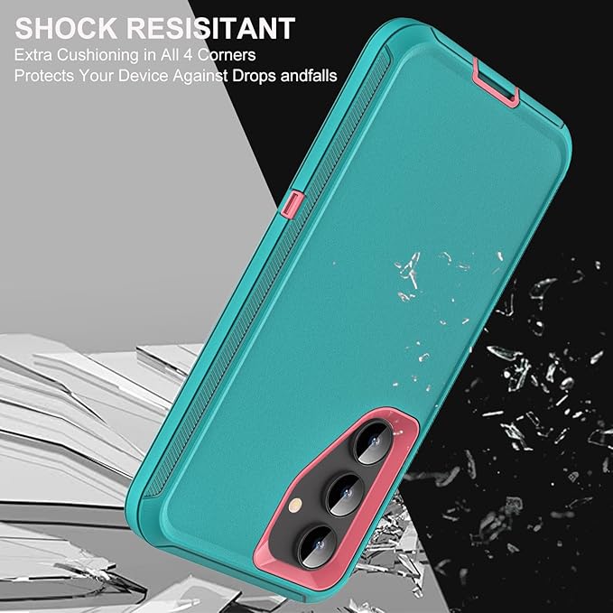for Samsung Galaxy S25 Case, ONLY, [NOT FIT Galaxy S25 Edge/S25 Plus/S25 Ultra], Military Grade Case with 2Pcs Tempered Glass Screen Protector & 1Pcs Camera Lens Protector (Aqua Blue/Pink)