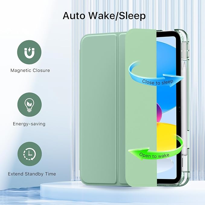 MoKo for iPad (A16) 11th Generation Case 11 Inch 2025, iPad 10th Generation Case 10.9 Inch 2022 with Pencil Holder, Slim Light Trifold Protective Cover with Hard PC Translucent Back Shell, Agave Green