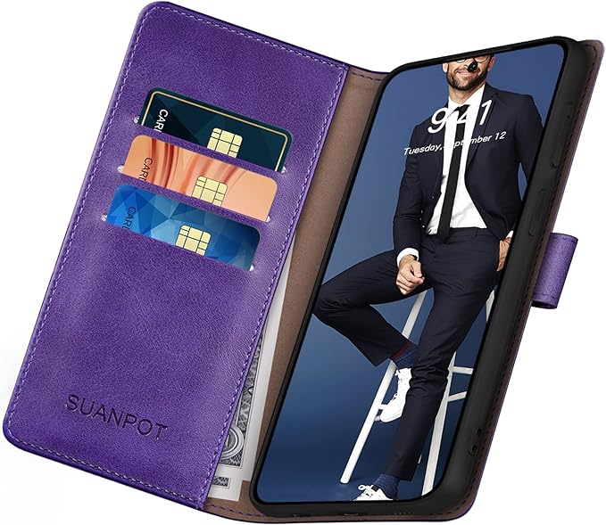 SUANPOT for Samsung Galaxy S23 5G Wallet case with RFID Blocking Credit Card Holder,Flip Book PU Leather Protective Cover Women Men for Samsung S23 Phone case Purple