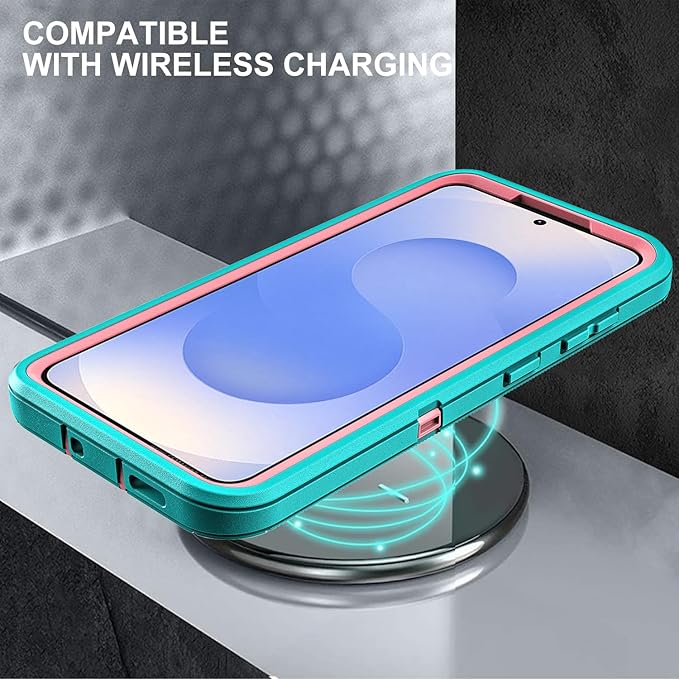 for Samsung Galaxy S25 Case, ONLY, [NOT FIT Galaxy S25 Edge/S25 Plus/S25 Ultra], Military Grade Case with 2Pcs Tempered Glass Screen Protector & 1Pcs Camera Lens Protector (Aqua Blue/Pink)