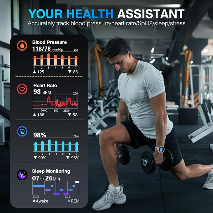 AI Smart Watch, DA GPT Waterproof Smartwatch, 1.19-inch AMOLED Display, 24/7 Heart Rate, Blood Oxygen, Blood Pressure, Sleep Monitor, 107 Sports Modes, Compatible Android and iOS Silver Black