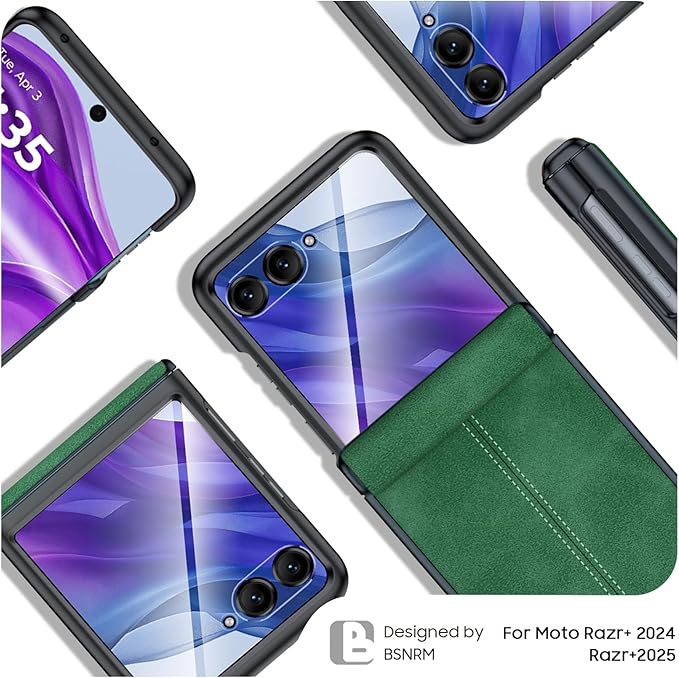 for Motorola razr+ Plus 2024 Case/Razr+ Plus 2025 Case Built-in Screen Protector& Hinge Protection & Ultra Thin PU Leather Matte PC Shockproof Phone Case for Moto Razr+ 2024/Razr+ 2025 (Green)