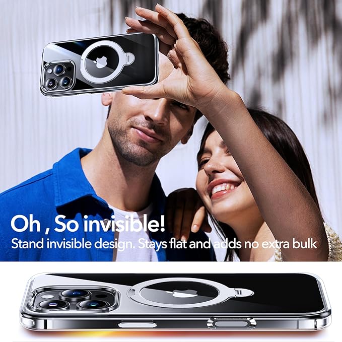 Anqrp 360° All-in-ONE Crystal Clear Case for iPhone 16 Pro with Rotatable Magnetic Stand, Compatible with MagSafe, Anti-Yellowing Transparent MIL-Grade Shockproof Phone Case Cover for iPhone 16 Pro