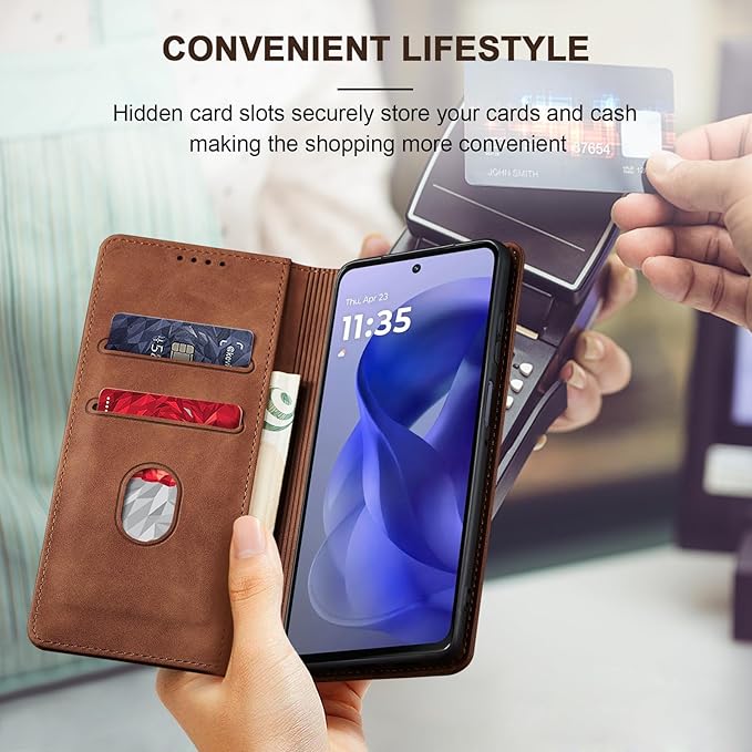 Jasonyu Flip Wallet Case for Moto G Power/Play (2025),Leather Magnetic Folio Cover with Card Holder,Kickstand - TPU Shockproof Durable Protective Phone Case,Brown