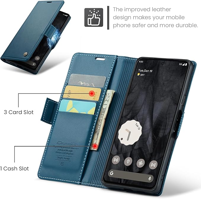 for Google Pixel 8 Pro Case, Premium PU Leather Wallet Case Flip Cover with [RFID Blocking][Card Holder][Stand Function] Shockproof Protective for Google 8 Pro, Blue