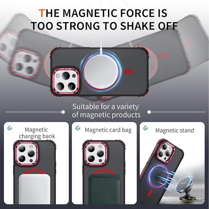 Magnetic for iPhone 14 Pro Case Red with MagSafe Wireless Charging Heavy Duty Military-Grade Shockproof Protection Adjustable Kickstand Slim Matte Anti-Fingerprint Cover Men Women