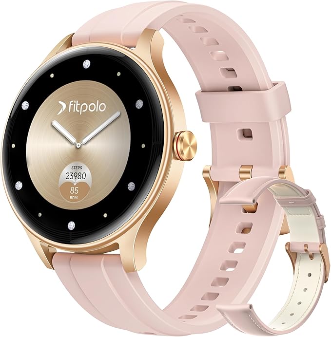 Smart Watches for Women (2 Bands), 40mm Stylish Fitness Watch for Android iPhone with Bluetooth Calls (Make/Answer), AI Voice Command, Heart Rate/SpO2/Sleep Monitor, 7 Days Battery, IP68 Waterproof