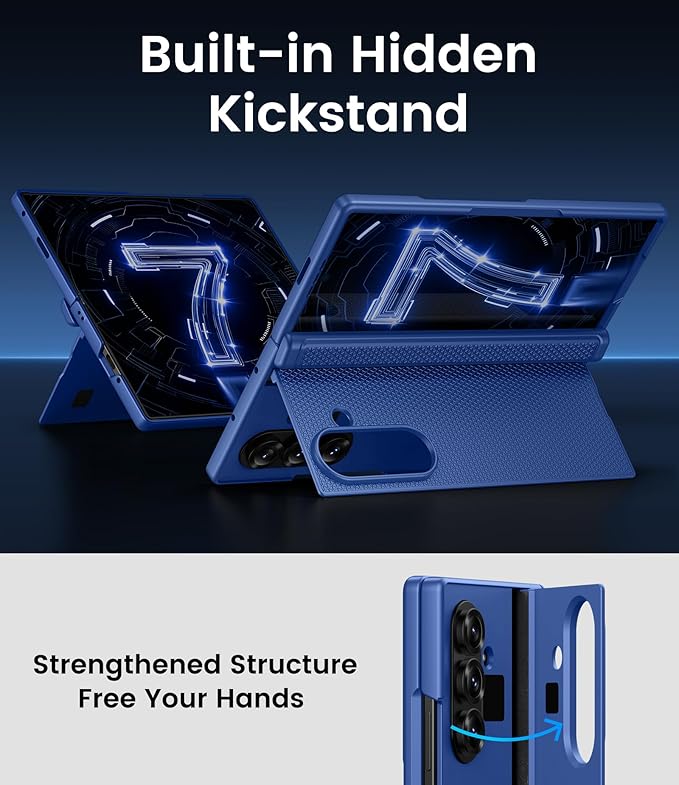 for Samsung Galaxy Z Fold 7 Case with Stand, Front Screen Protector, Hinge Protection, Slim & Rugged, Full Body Hard Cover, Daily Drop Protective Case for Samsung Z Fold 7 5g 2025, Royal Blue