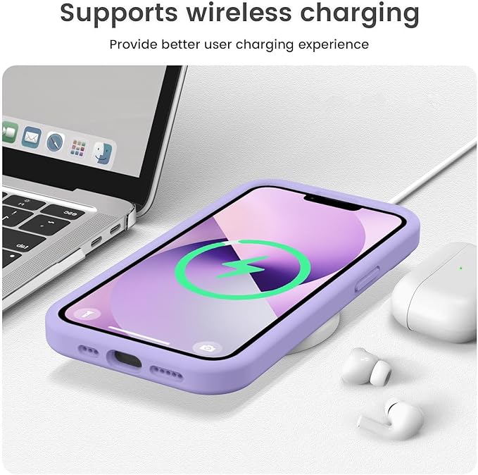 Vooii Compatible with iPhone 13 Case, Liquid Silicone Upgrade [Camera Protection] [Soft Anti-Scratch Microfiber Lining] Shockproof Phone Case for iPhone 13 6.1 inch - Light Purple