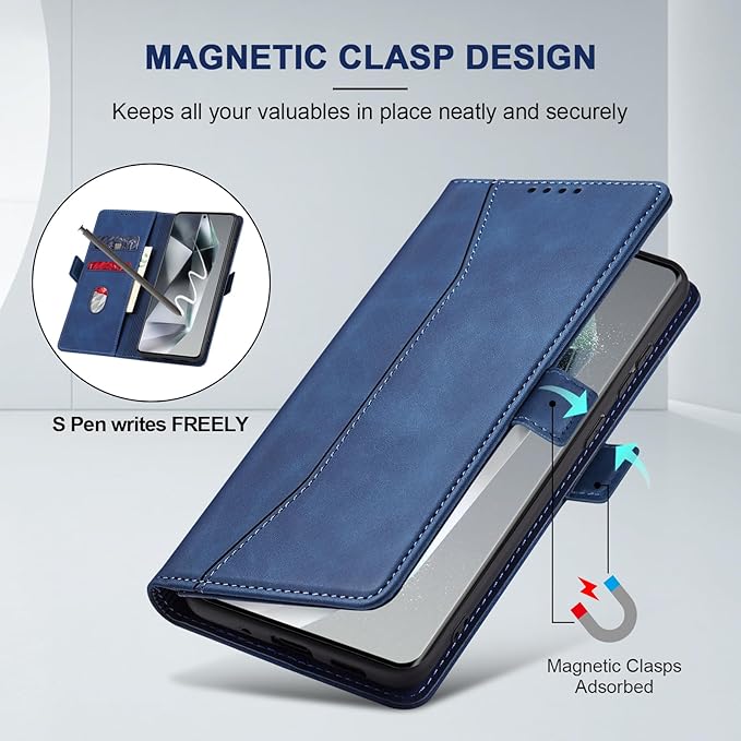 Jasonyu Flip Wallet Case for Samsung S24 Ultra 5G,Leather Magnetic Folio Cover with Card Holder,Kickstand - TPU Shockproof Durable Protective Phone Case,Blue