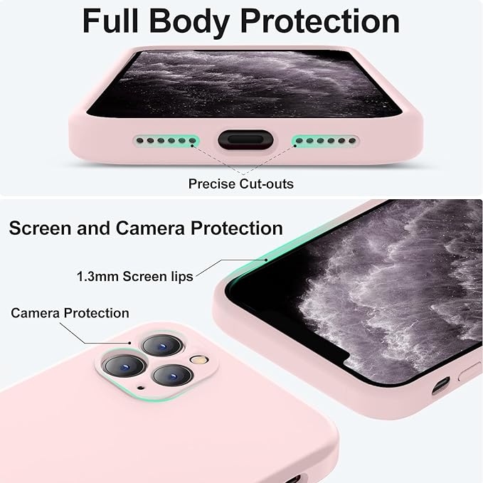 Vooii Compatible with iPhone 11 Pro Case, Upgraded Liquid Silicone with [Flat Edges] [Camera Protection] [Soft Anti-Scratch Microfiber Lining] Phone Case for iPhone 11 Pro 5.8 inch - Chalk Pink