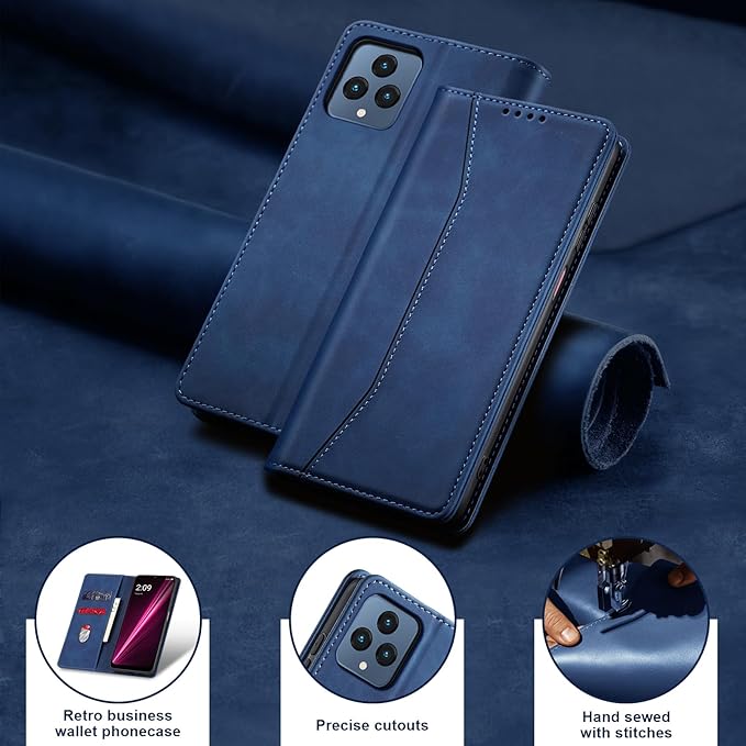 Jasonyu Flip Wallet Case for T-Mobile Revvl 6/6X 5G,Leather Magnetic Folio Cover with Card Holder,Kickstand - TPU Shockproof Durable Protective Phone Case,Blue