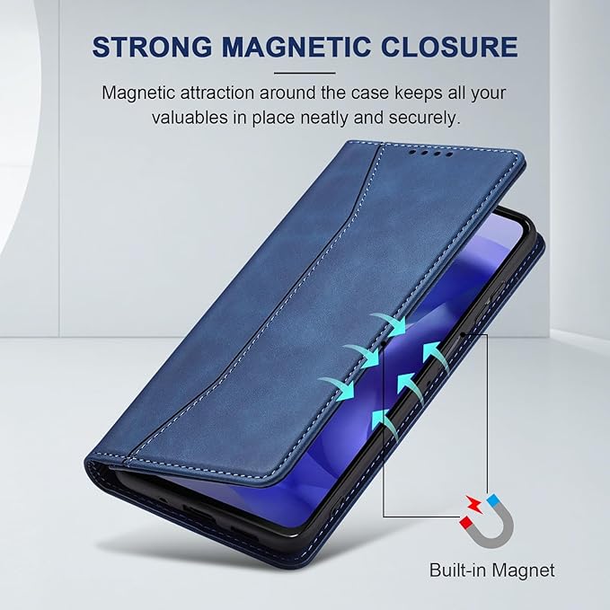 Jasonyu Flip Wallet Case for Moto G Power/Play (2025),Leather Magnetic Folio Cover with Card Holder,Kickstand - TPU Shockproof Durable Protective Phone Case,Blue