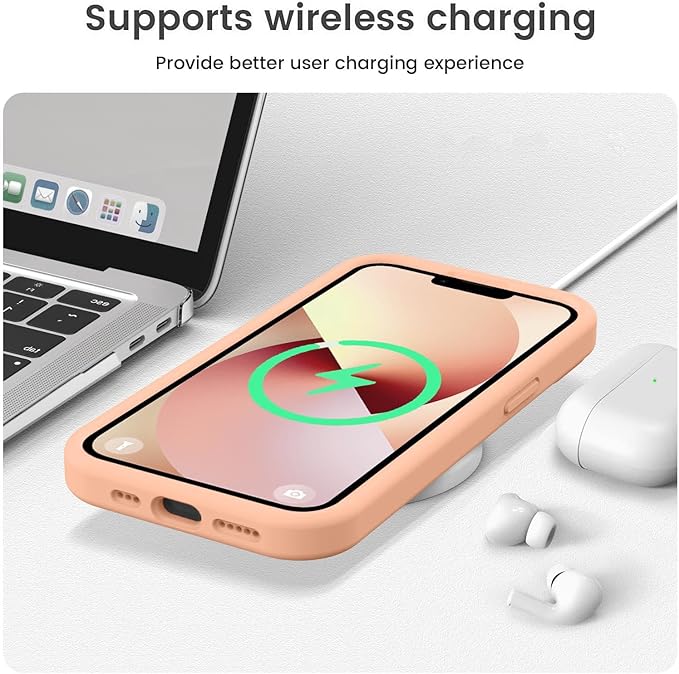 Vooii Compatible with iPhone 13 Case, Liquid Silicone Upgrade [Camera Protection] [Soft Anti-Scratch Microfiber Lining] Shockproof Phone Case for iPhone 13 6.1 inch - Cantaloupe