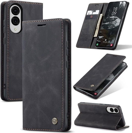 for Samsung Galaxy S25 Edge Case, Flip Wallet Leather Case with Card Holder Magnetic Closure Shockproof Kickstand Protective Phone Cases Cover for Galaxy S25 Edge, Black