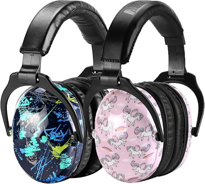 ZOHAN Kids Ear Protection 2 Pack, Hearing Protection Safety Ear Muffs for Children Have Sensory Issues, Adjustable Noise Reduction Earmuffs for Concerts, Fireworks, Air Shows(Rap&Unicorn)