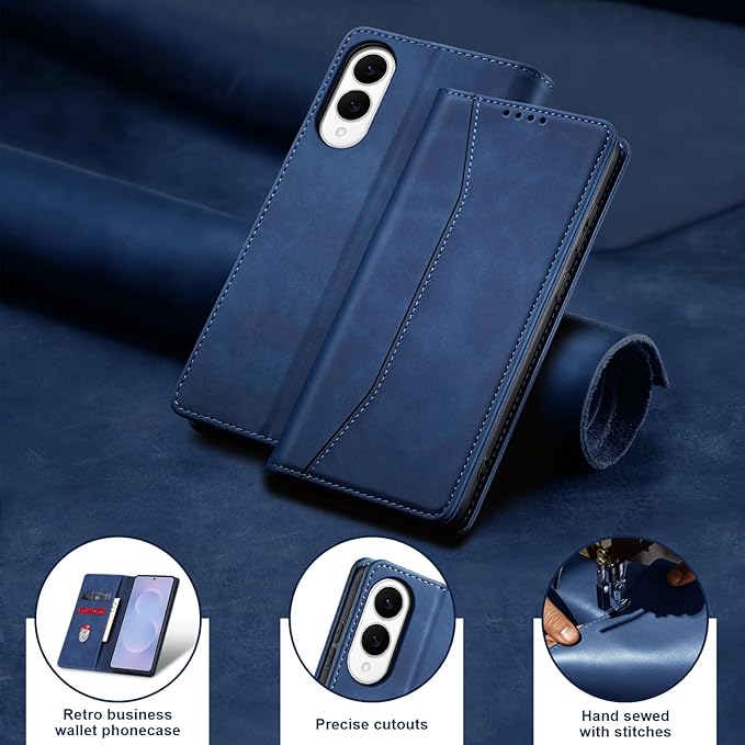 Jasonyu Flip Wallet Case for Samsung Galaxy S25 Edge 5G,Leather Magnetic Folio Cover with Card Holder,Kickstand - TPU Shockproof Durable Protective Phone Case,Blue