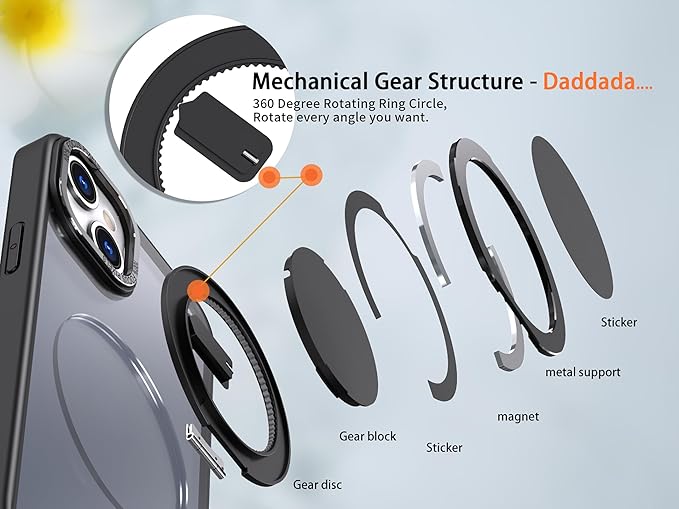 Magnetic Stand Case for iPhone 13/14 [with 2 Tempered Glass Film] [360° Rotation Magnetic Stand] [Compatible with Magsafe] Military-Grade Drop Protection Case, Black