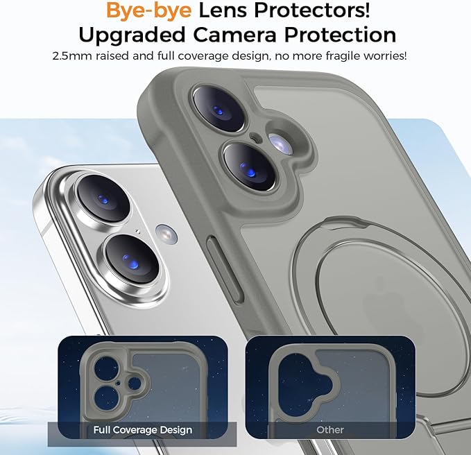 MOCCA Compatible with iPhone 17 Case with Magnetic Invisible Stand [Full Camera Protection] [Compatible with Magsafe] Military Drop Shockproof Translucent Matte Phone Case Cover 6.3",Titanium Gray