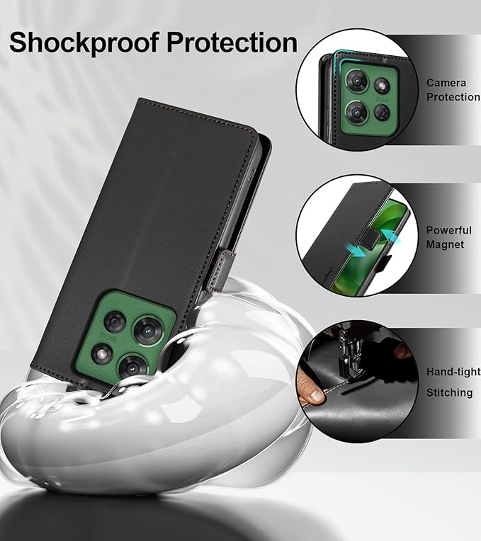 Wallet Flip Case for Moto G Power/Play (2025) - [RFID Blocking] Luxury PU Leather Card Holder Magnetic Phone Cover with Kickstand,Shockproof Protective Case,Black