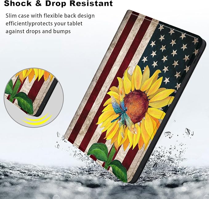 Slim Case for Samsung Galaxy Tab S10 FE / S9 FE 5G 10.9" & Tab S9 11", PU Leather Protective Cover, Multi-Angle Stand, Auto Sleep/Wake, Flag Sunflower