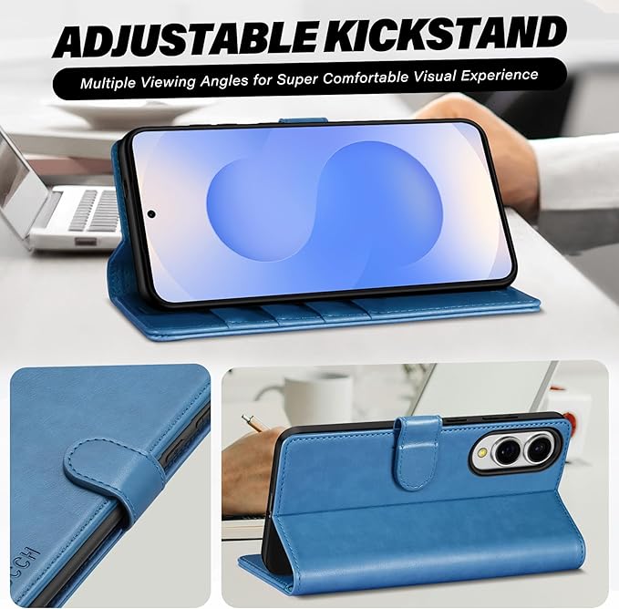 TUCCH Wallet Case for Galaxy S25 Edge with [TPU Shockproof Interior Case] [RFID Blocking] Folio Stand [4 Card Slots], Magnetic PU Leather Folio Cover Compatible with Galaxy S25 Edge 6.7", Light Blue