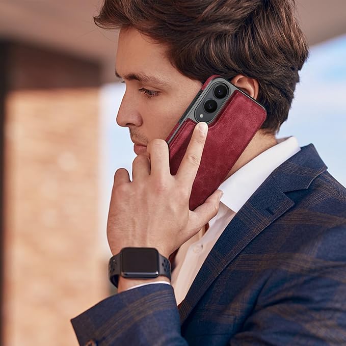 DJDUCK Designed for Samsung Galaxy S25 Edge Case Wallet with Card Holder, [Magnetic Clasp Cover] [RFID Blocking Leather Protection] Shockproof Women Men Cases for Samsung S25 Edge Red