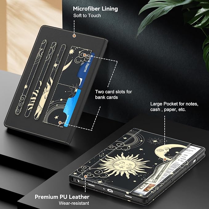 OKP Case for Samsug Galaxy Tab A9+ Plus 11 inch 2024(SM-X210/X216/X218), PU Leather Folio Cover with Multi-Angle Stand//Pen Holder, Auto Wake/Sleep Case for Galaxy A9+ 11" Tablet (Sun/Moon)