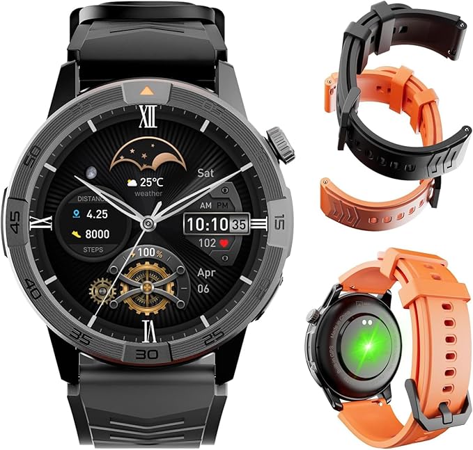 AGM Legion Pro Smart Watch with Offline Maps, Bluetooth Calling, AMOLED Gorilla Glass Display, Advanced Health Tracking, Gyroscope, DIY Dial, 5 ATM & IP69 Multisport GPS Fitness Watch, 2 Stylish Bands