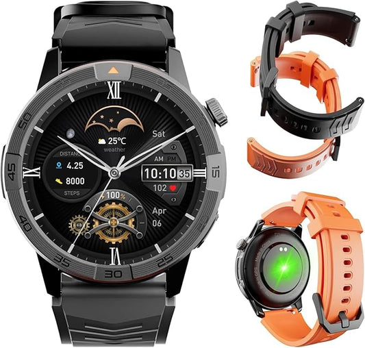 AGM Legion Pro Smart Watch with Offline Maps, Bluetooth Calling, AMOLED Gorilla Glass Display, Advanced Health Tracking, Gyroscope, DIY Dial, 5 ATM & IP69 Multisport GPS Fitness Watch, 2 Stylish Bands