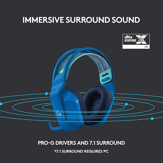 Logitech G733 Lightspeed Wireless Gaming Headset, Suspension Headband, Lightsync RGB, Blue VO!CE Mic, PRO-G Audio – Blue, Gaming Headset Wireless, PC, PS5, PS4, Switch Compatible