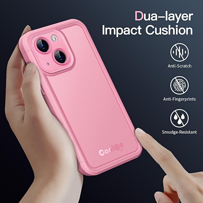 COOLQO Magnetic for iPhone 14 Plus/15 Plus Case, Compatible with MagSafe, Dual Layer Design Military Grade Protection, Translucent Matte Scratch-Resistant Back Protective Shockproof Phone Case, Pink