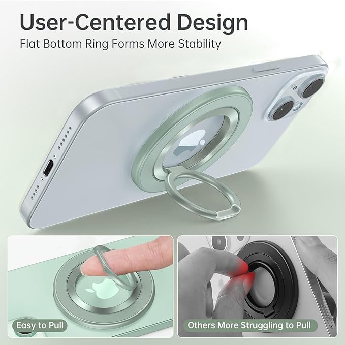 SYNCWIRE Magnetic Phone Ring Holder for MagSafe, 360° Rotation Cell Phone Grip Stand Finger Ring Kickstand Two-Sided Magnet Compatible with iPhone 17 Pro Max 16 15 14 13 12 MagSafe Accessories
