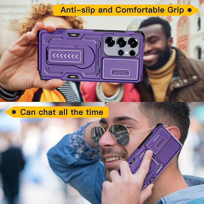 for Samsung Galaxy S25 Ultra Case with 2*Screen Protector, Slide Camera Cover, Kickstand, Lanyard Strap,Military Grade Shockproof Protective Heavy Duty Non-Slip for S25 Ultra Case-6.9'', Purple