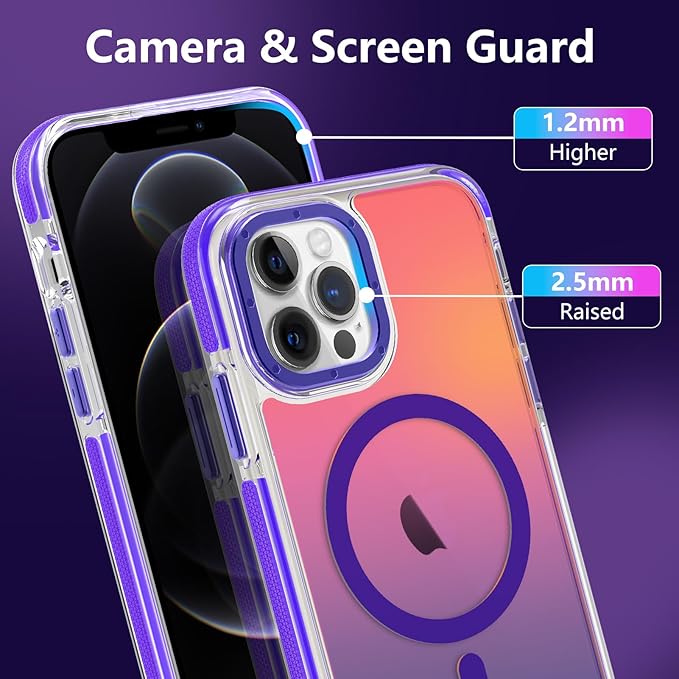 MOWIME Magnetic Case for iPhone 12 Pro Max [Compatible with Magsafe] [Cute Fashion Fluorescent Design] [1 Screen Protector] Slim Translucent Matte Case for iPhone 12 Pro Max 6.7" 2020, Purple