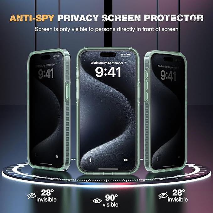 Diaclara Designed for iPhone 15 Pro Case, [with Privacy Screen Protector] [Anti Spy] [Military Grade Drop Protection] Heavy Duty Full-Body Shockproof Phone Case,Clear with Stand