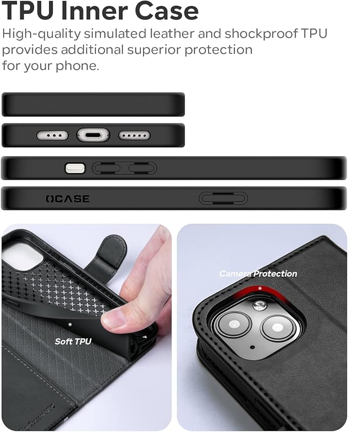 OCASE Compatible with iPhone 14 Wallet Case, PU Leather Flip Folio Case with Card Holders RFID Blocking Kickstand [Shockproof TPU Inner Shell] Phone Cover 6.1 Inch 2022 (Spliced Gray)