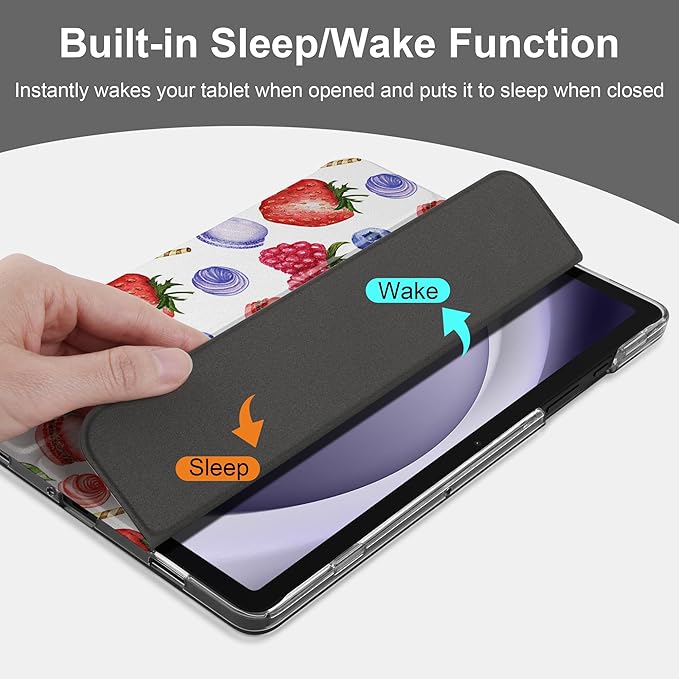 DONGKE Case for Samsung Galaxy Tab A9+/A9 Plus 11 inch 2024 2023 (SM-X210/X216/X218), Slim Stand Hard PC Translucent Back Shell Smart Cover, Auto Wake/Sleep - Lovely Fruits