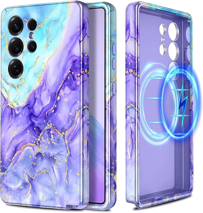 Casetego for Galaxy S25 Ultra Case,Compatible with MagSafe,[Military Grade Drop Test] Full Body Protection Slim Shockproof Rugged Marble Women Case for Samsung Galaxy S25 Ultra 6.9 inch,Cobalt Violet