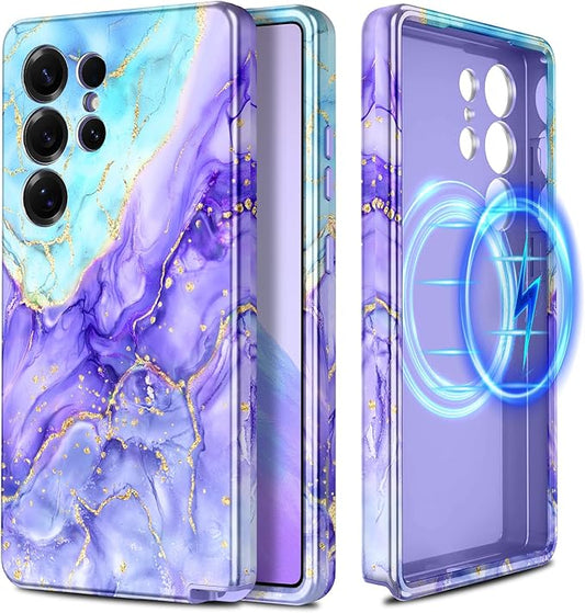 Casetego for Galaxy S25 Ultra Case,Compatible with MagSafe,[Military Grade Drop Test] Full Body Protection Slim Shockproof Rugged Marble Women Case for Samsung Galaxy S25 Ultra 6.9 inch,Cobalt Violet