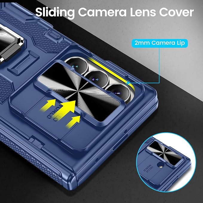 VEGO for Galaxy Z Fold 7 Case with Kickstand, Hinge Protection & Belt Clip Holster & Front Screen Protector & Slide Camera Cover Magnetic Kickstand Case for Samsung Galaxy Z Fold 7 5G - Blue