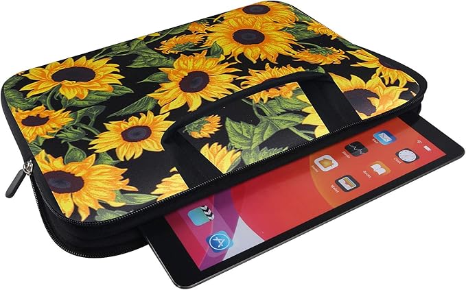 Violet Mist 11 11.6 12 Inch Laptop Sleeve Funny Floral Pattern Laptop Carrying Bag Case with Handle Cute Protective Neoprene Notebook Tablet Computer Travel Cover Pouch Briefcase, Sunflower Helianthus
