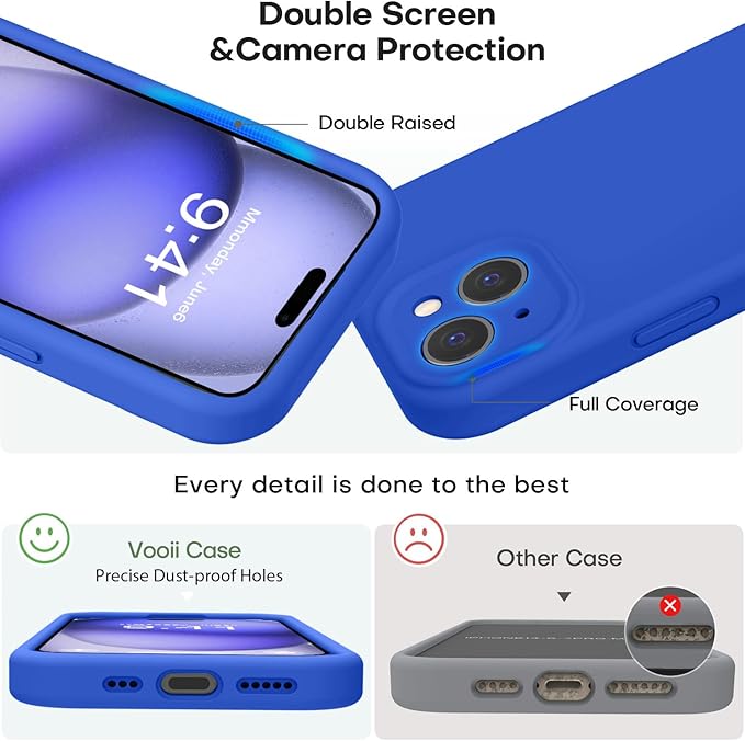 Vooii Compatible with iPhone 15 Case, Upgrade Defender Liquid Silicone, [Enhanced Camera Protection] [Soft Anti-Scratch Microfiber Lining] Shockproof Phone Case for iPhone 15 6.1 inch - Klein Blue