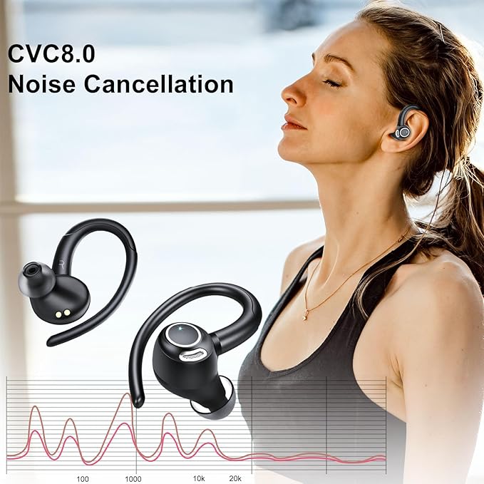 Wireless Earbuds Bluetooth 5.3 Headphones Sports, 48Hrs Playtime Bluetooth Earbuds with CVC 8.0 Mic, Stereo Bass Over Ear Bud with Earhooks, LED Display, IP7 Waterproof Earphon for Workout/Running