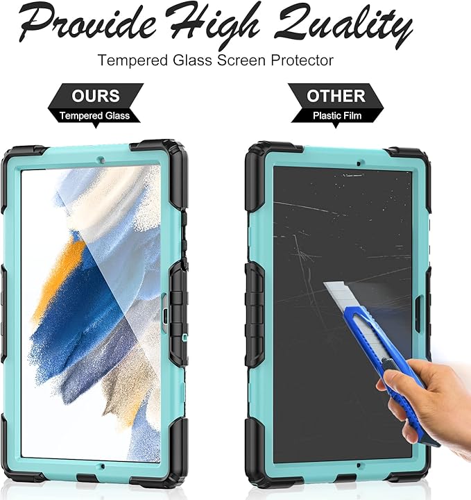 Tablet Case for Samsung Galaxy Tab A8 10.5-inch 2022 SM-X200/X205/X207, [with Tempered Glass Screen Protector],360° Rotating Kickstand/Hand & Shoulder Strap/S Pen Holder (SkyBlue)
