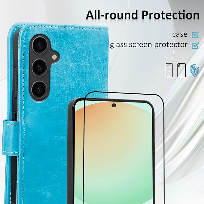 MONASAY Wallet Case Fit for Samsung Galaxy S24 FE 6.1 inch 5G,[RFID Blocking] Flip Folio Leather Cell Phone Cover with Credit Card Holder, Light Blue