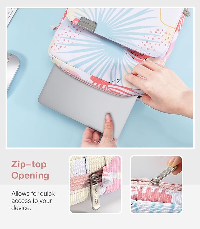 MoKo 13.3-14 Inch Laptop Sleeve Bag Fits MacBook Pro M3/M2 14" 2023, MacBook Pro 13" M2, New MacBook Air 13.6" M3/M2 2024/2022,Tab S8 Ultra 14.6",Handle Carrying Case with Shoulder Strap,Tropical Leaf